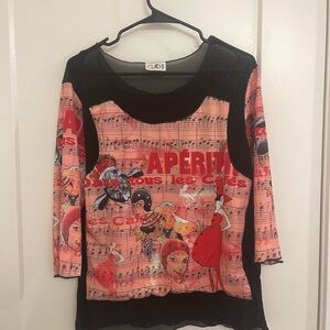 Vintage Y2K Beaded Glam Clio Music Black Gray Funky Mesh Top